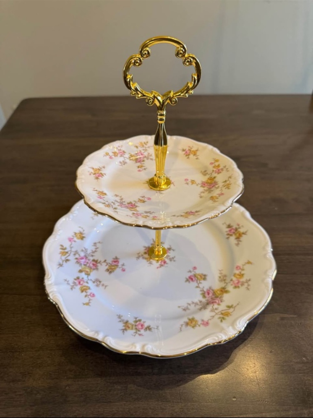Vintage 1960s Johann Haviland Porcelain 2- Tiered Dessert Plate Stand